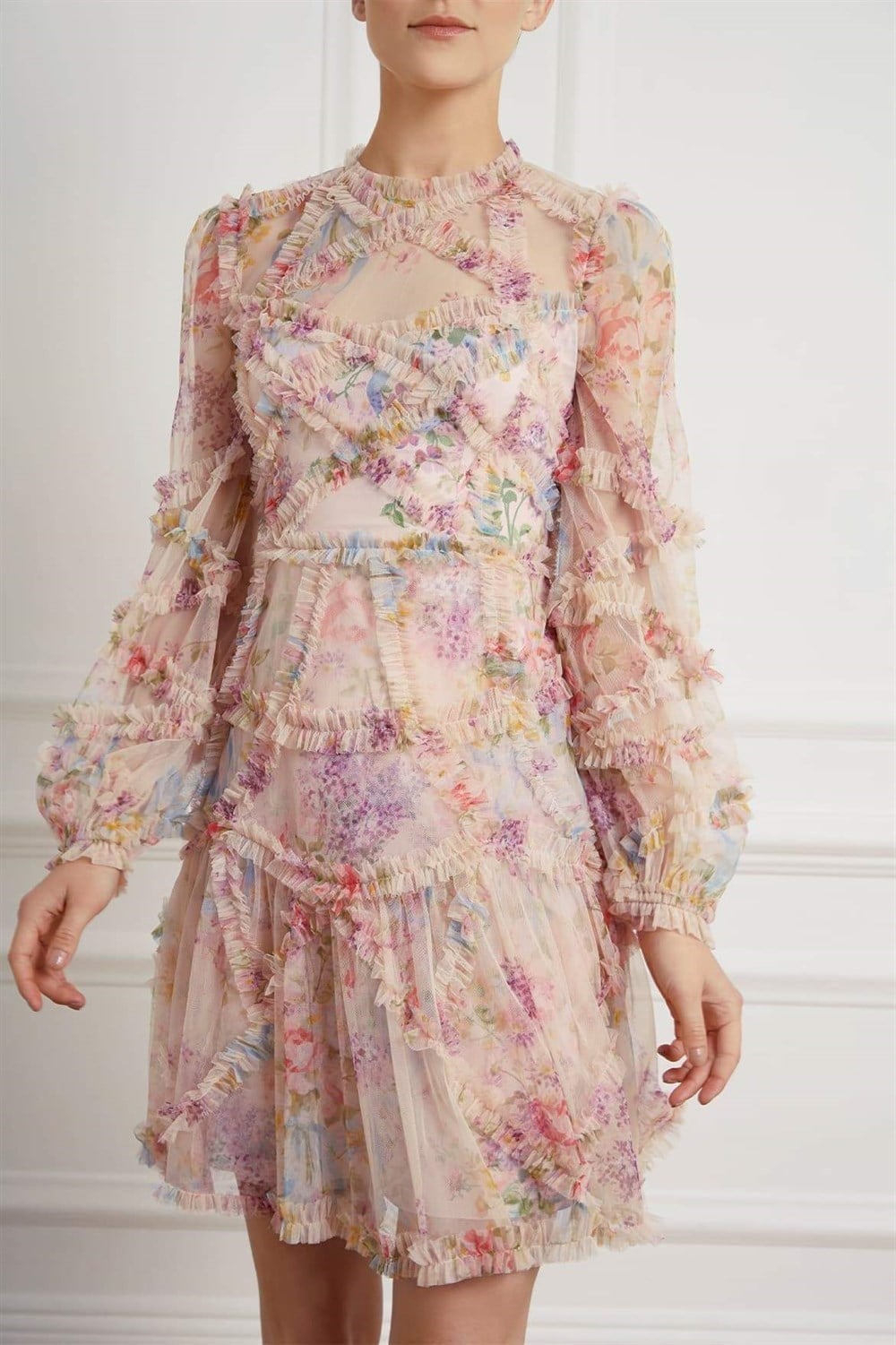 Metallic flocked chiffon midi dress