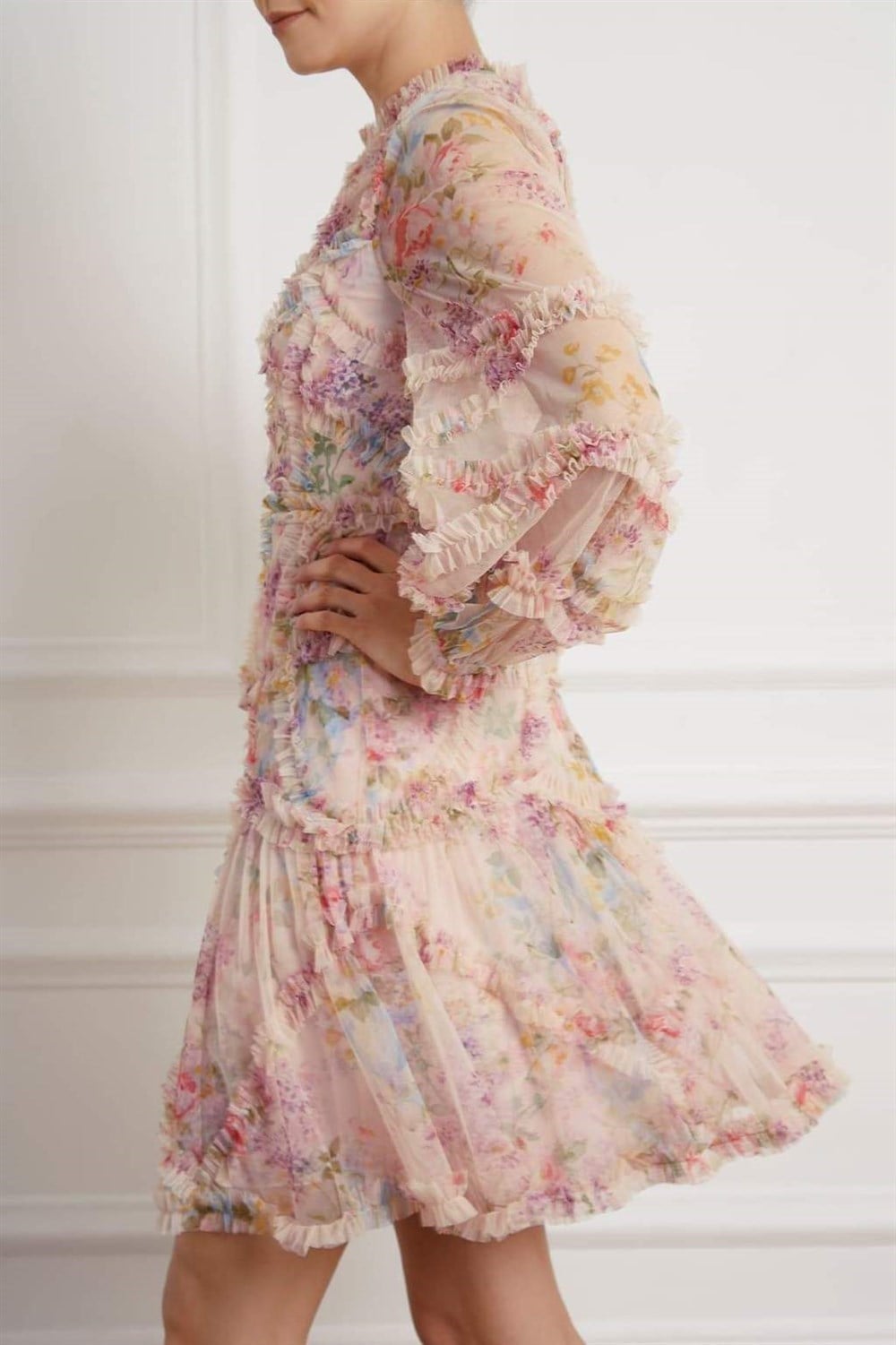Metallic flocked chiffon midi dress