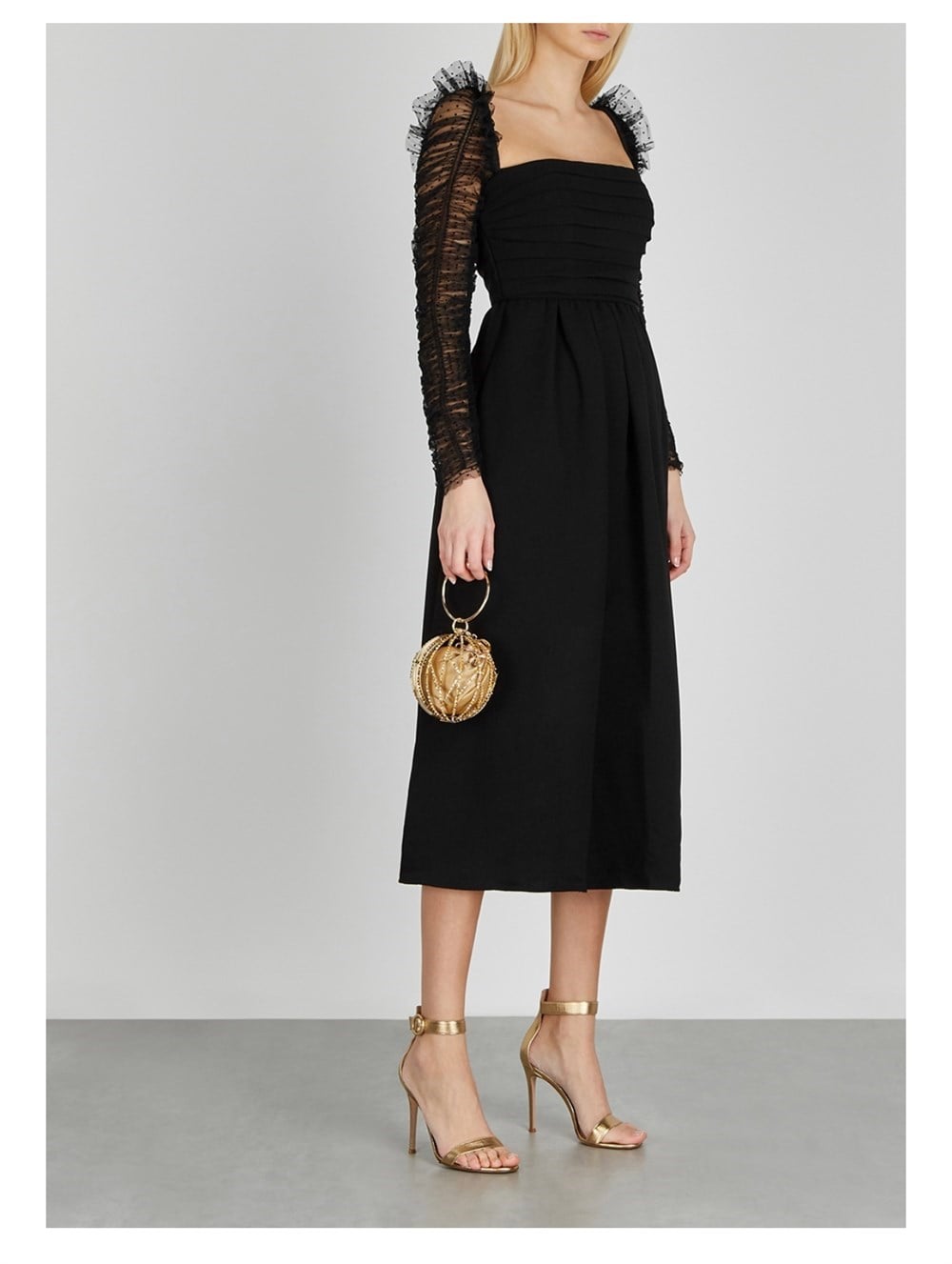 Metallic flocked chiffon midi dress