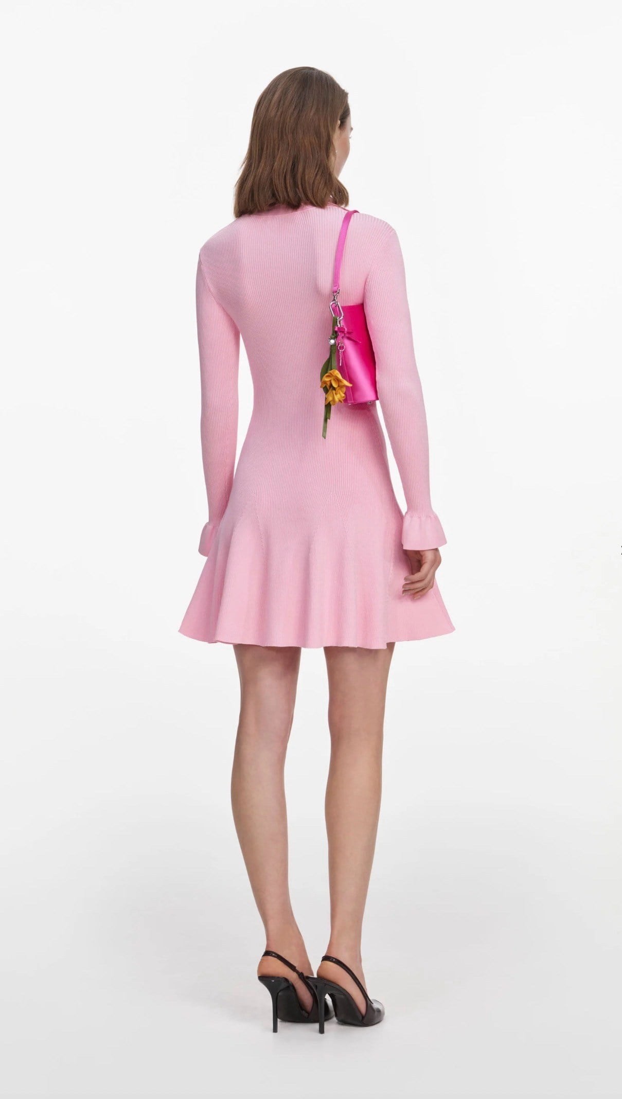 TASARIM CEPLİ PEMBE MİNİ TRİKO ELBİSE