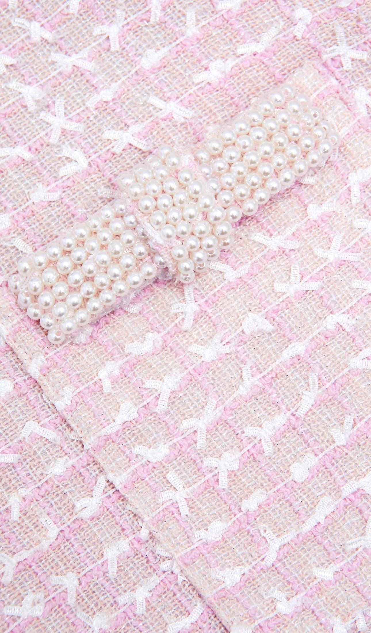 TASARIM İNCİ DETAYLI PEMBE TÜVİD CEKET