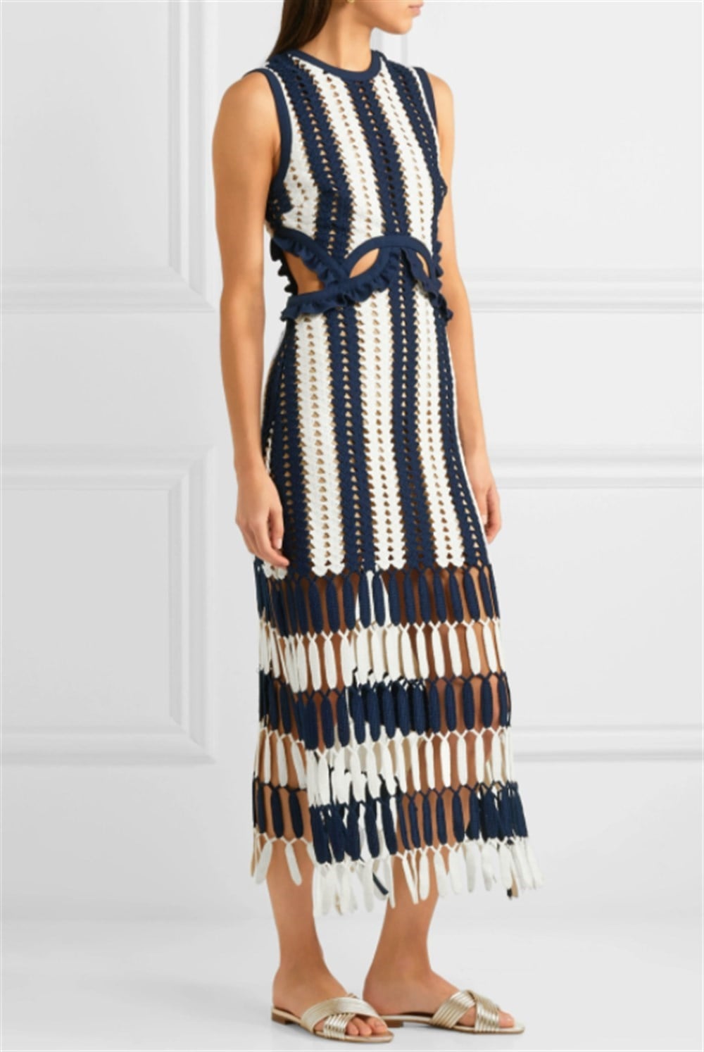 WHİTE CROCHET KNİT MİDİ DRESS