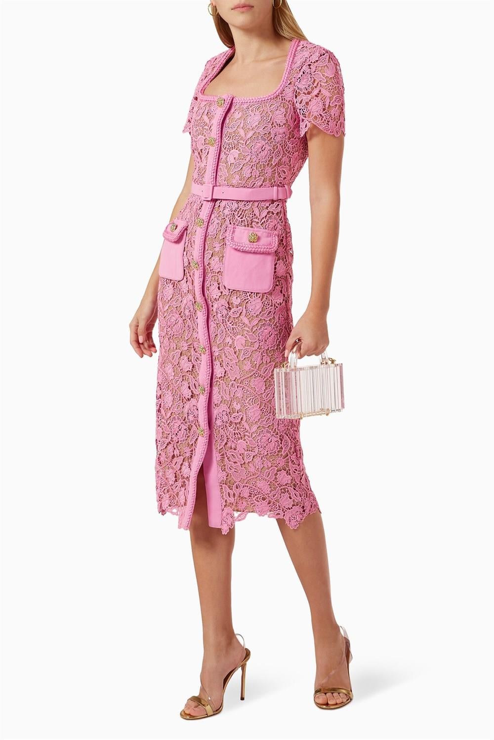  LACE MIDI DRESS WITH BELT IN BLACK 
