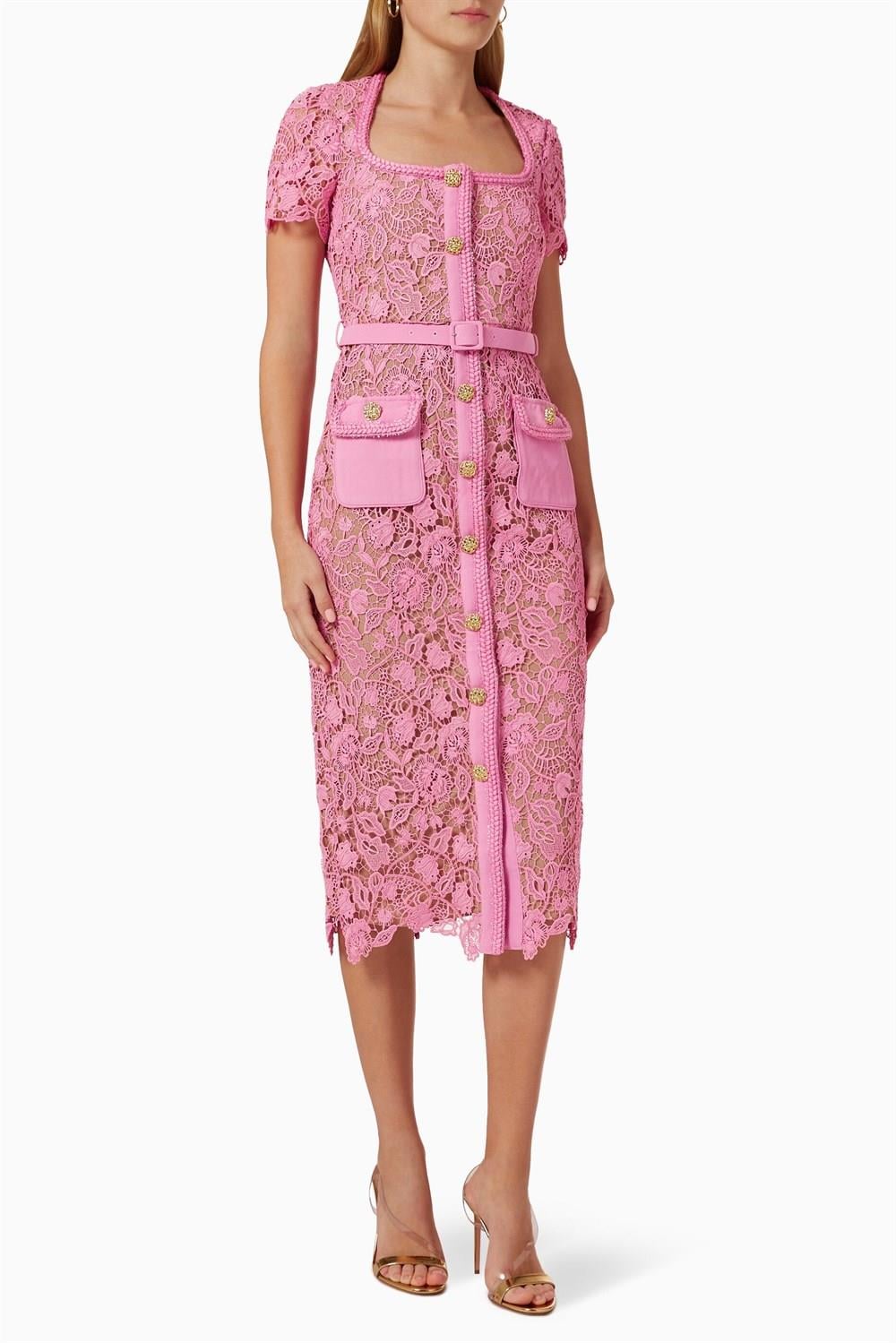  LACE MIDI DRESS WITH BELT IN BLACK 