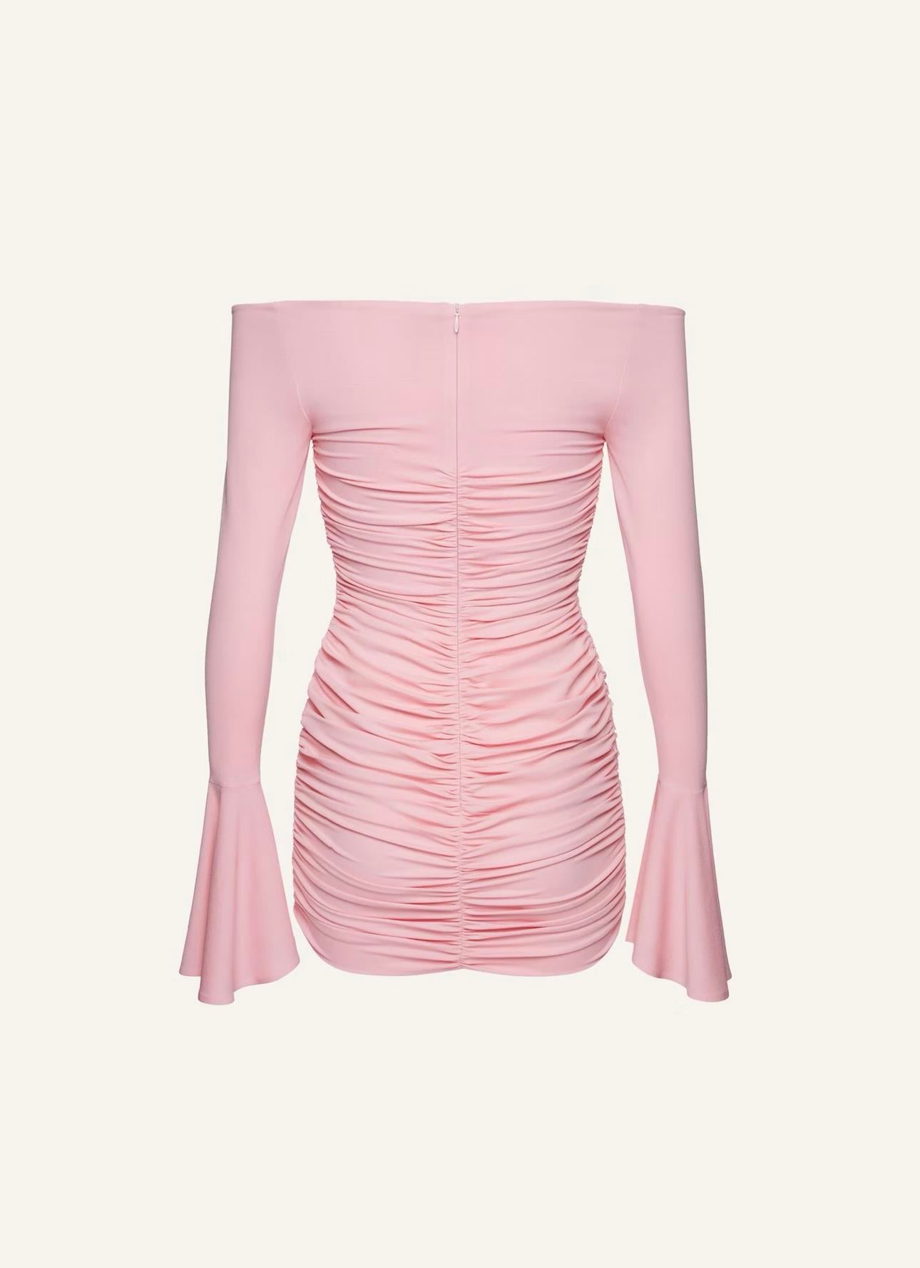 TASARIM PEMBE GÜL DETAYLI MİNİ ELBİSE