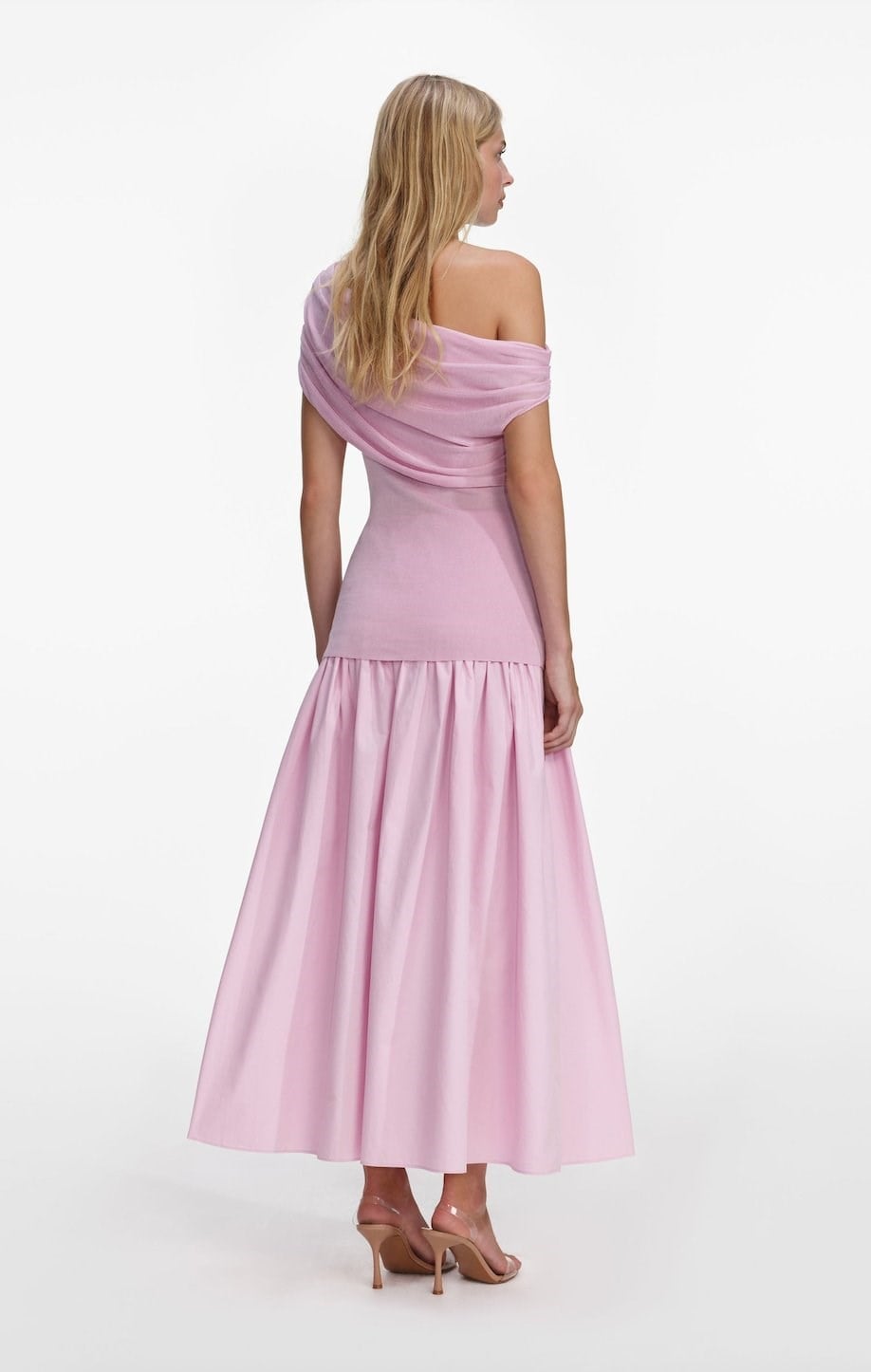 TASARIM PEMBE TEK OMUZ MİDİ ELBİSE