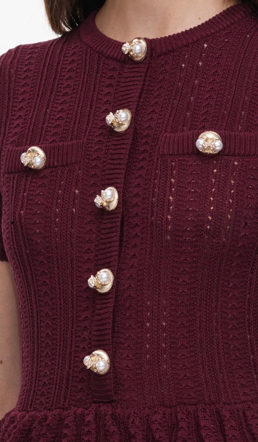TASARIM PEPLUM BORDO TRİKO MİDİ ELBİSE
