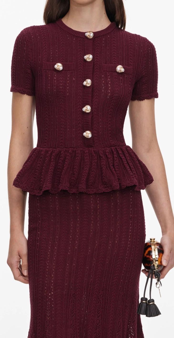 TASARIM PEPLUM BORDO TRİKO MİDİ ELBİSE