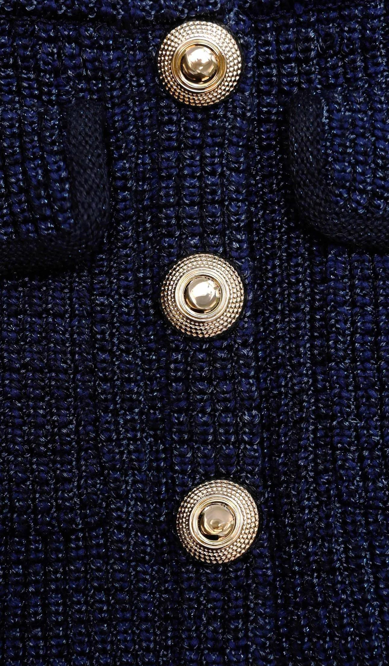TASARIM PEPLUM DETAYLI DÜPMELİ LACİVERT KALEM MİDİ ELBİSE