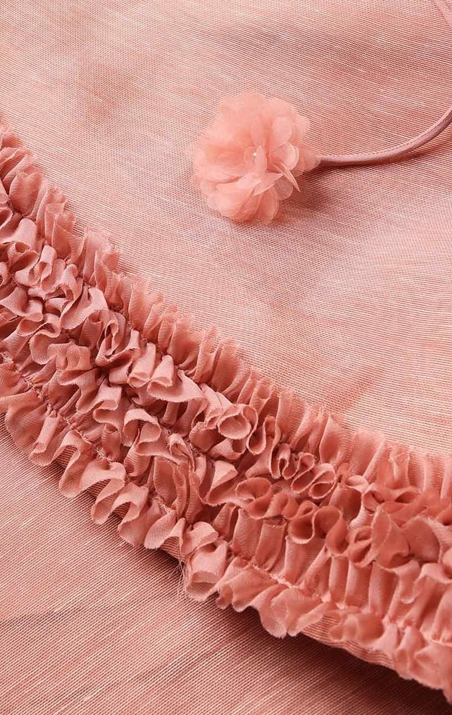 TASARIM PREMİUM ETEK UCU FIRFIRLI PEMBE MİDİ ELBİSE