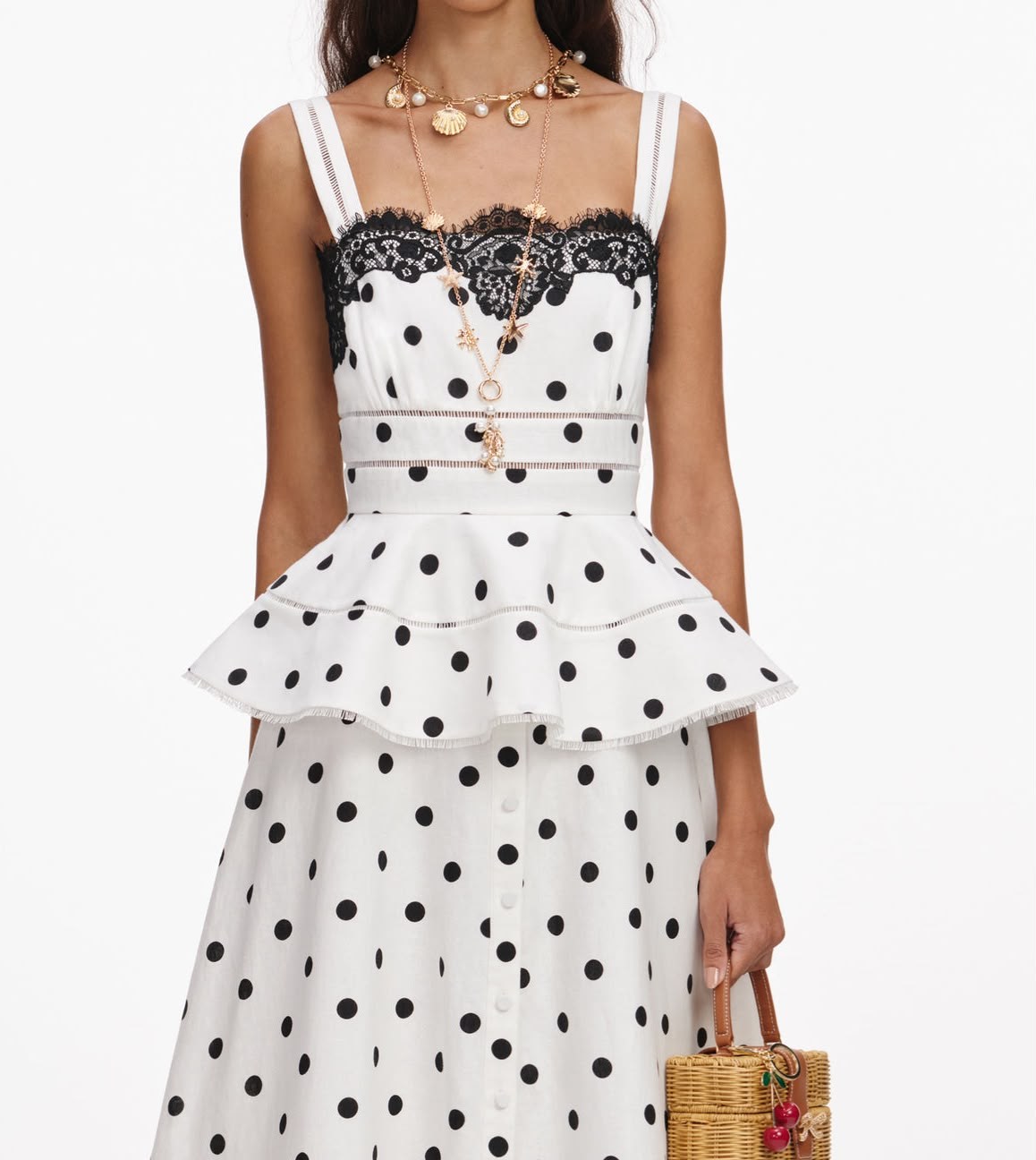 TASARIM PREMİUM PUANTİYELİ DANTELLİ PEPLUM MİDİ ELBİSE