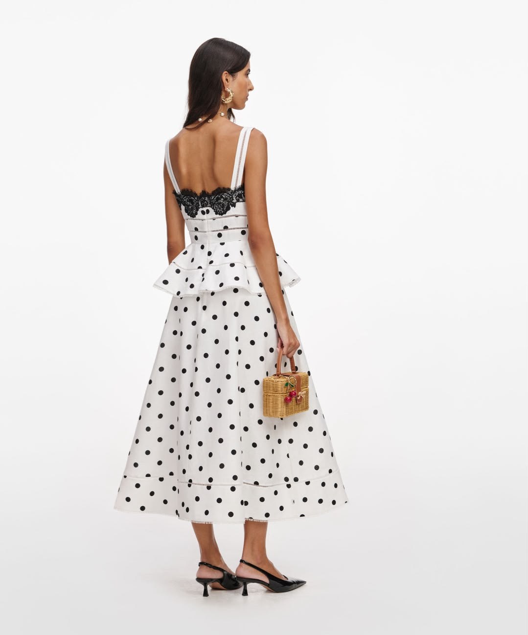 TASARIM PREMİUM PUANTİYELİ DANTELLİ PEPLUM MİDİ ELBİSE