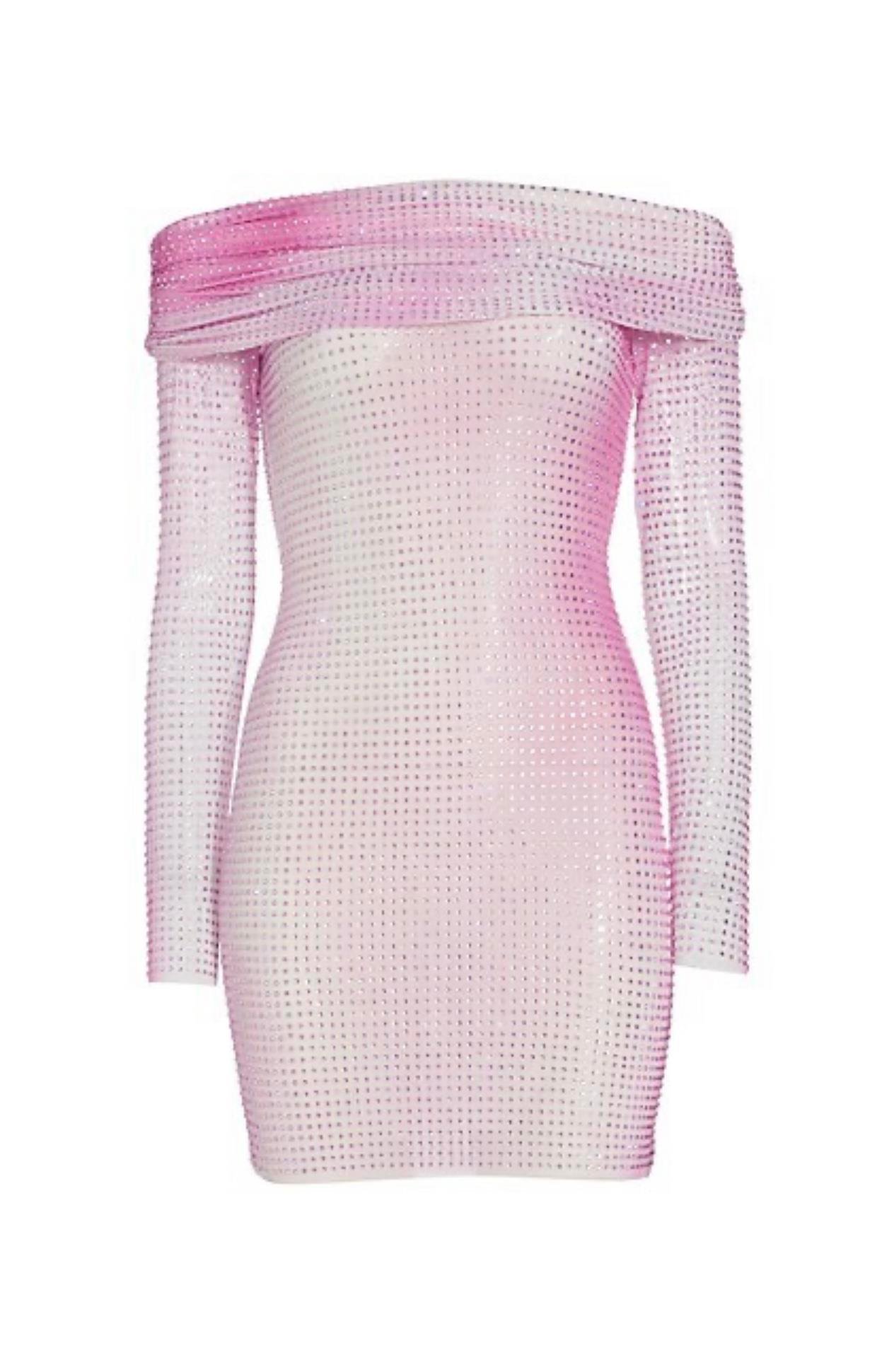 TASARIM TAŞLI PEMBE MİNİ ELBİSE