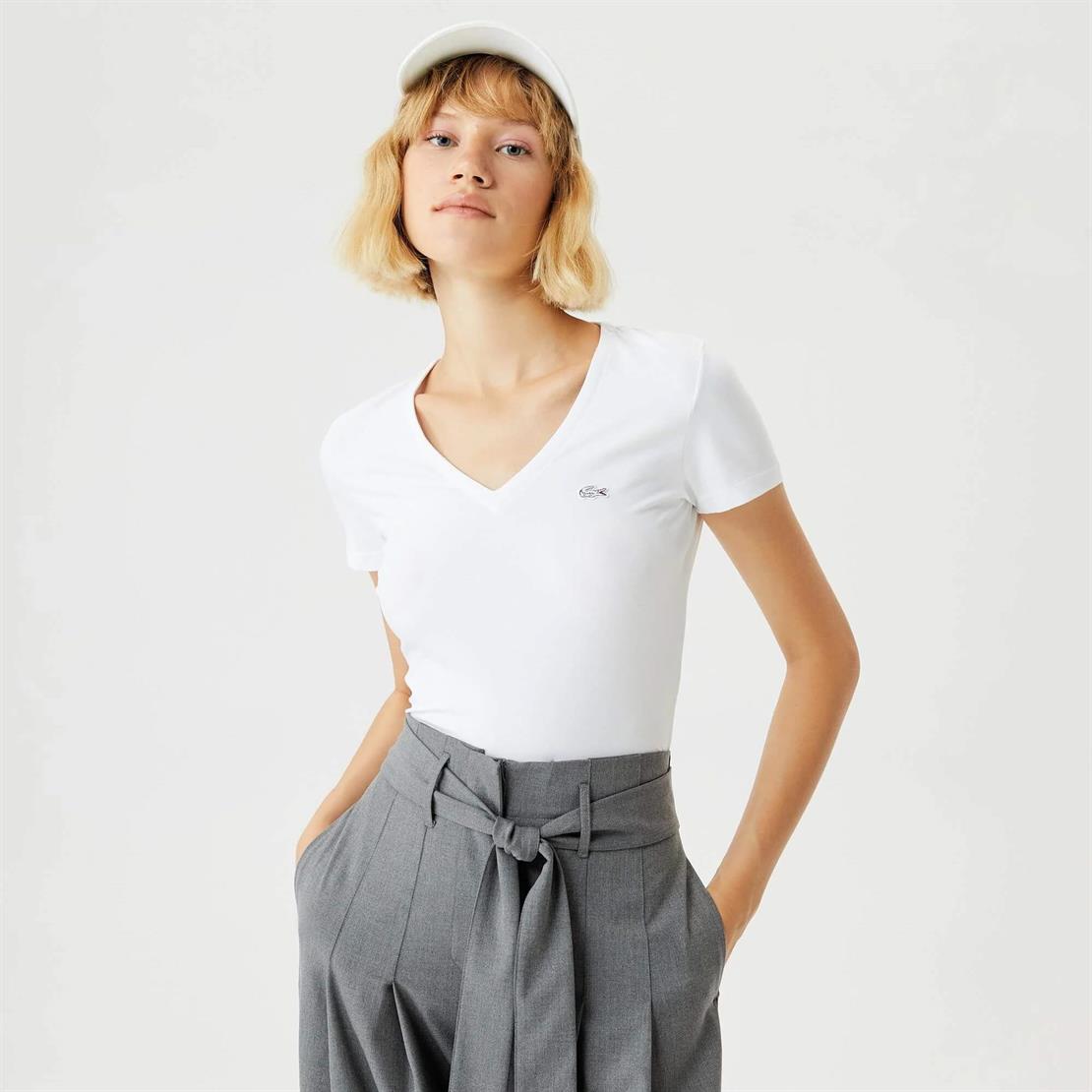 Lacoste Lacoste Kadın Slim Fit V Yaka T-Shirt