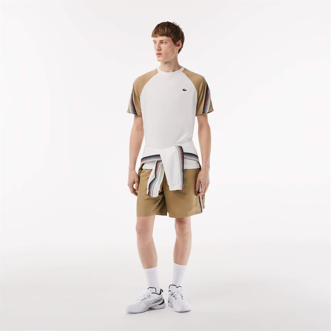 Lacoste Lacoste SPORT Erkek Regular Fit Bisiklet Yaka Renk Bloklu Beyaz T-Shirt