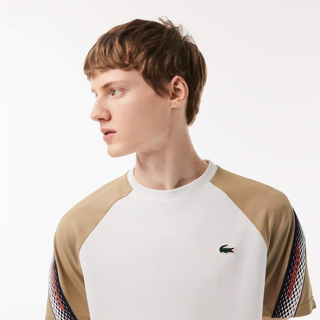 Lacoste Lacoste SPORT Erkek Regular Fit Bisiklet Yaka Renk Bloklu Beyaz T-Shirt