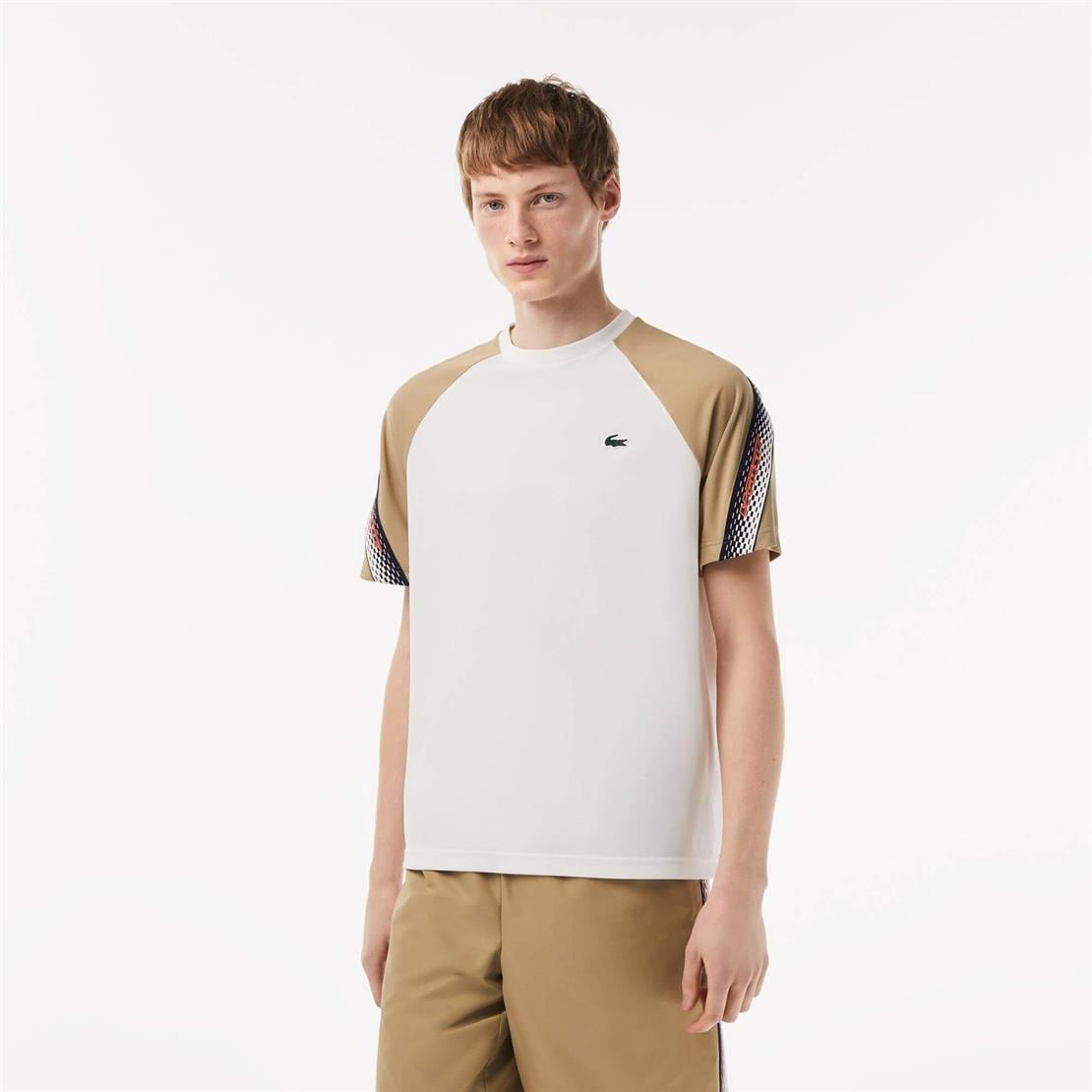 Lacoste Lacoste SPORT Erkek Regular Fit Bisiklet Yaka Renk Bloklu Beyaz T-Shirt