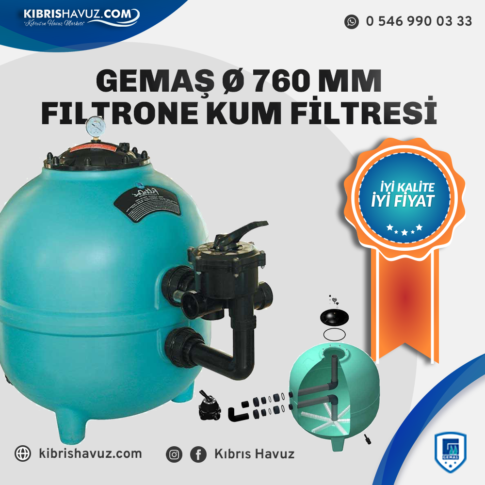 Gemaş Ø 760 mm Filtrone Kum Filtresi 6 Yollu Vana Dahil | Kum Filtreleri | Gemaş Ø 760 mm Filtrone Kum Filtresi 6 Yollu Vana Dahil | kibrishavuz.com - Kıbrıs Havuz Kurulumu, Malzemeleri & Ekipmanları | Cyprus Pool Installation, Materials and Equipment