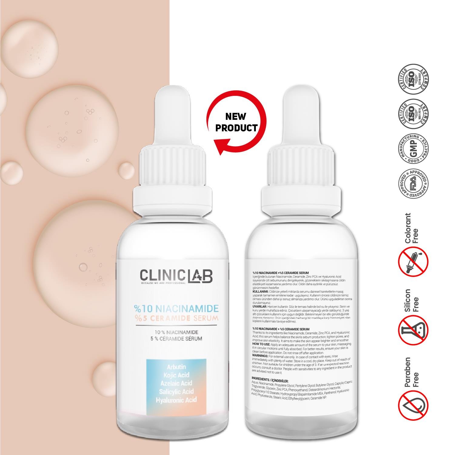 Cliniclab %10 Niacinnamide and %5 Ceramide Serum 30 mL