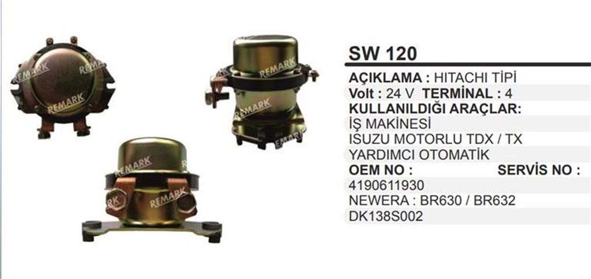 Akü Şalteri 24V 4Terminal 24V Akü Şalteri Devre Kesici Ara Otom 24V 4 Termınal Isuzu Sw120 Martek46630 | Remark Sw120