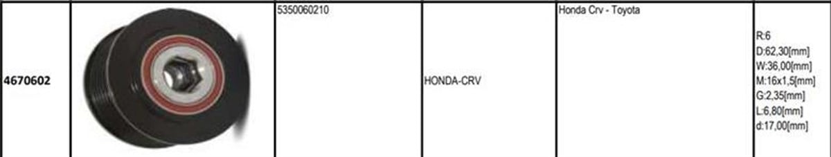 Alt Kasnağı 6Kan Honda Crv Toyota Honda Crv Toyota