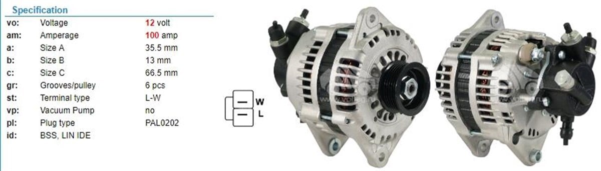 Alternatör 12V 100Ah Combo Astra Cıvıc