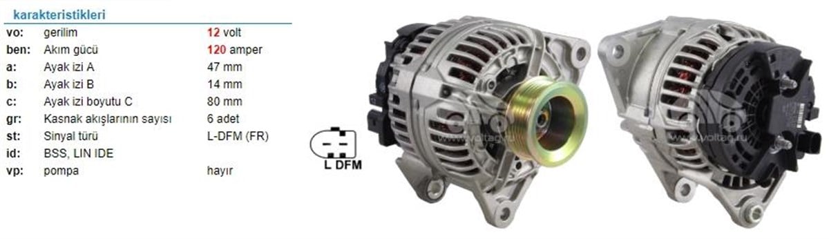 ALTERNATÖR 12V 120AH IVECO DAILY TURBO 