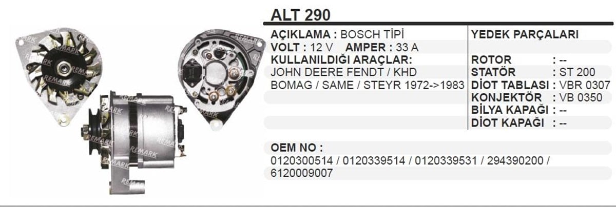 Alternatör 12V 33Ah Jenaratör 126 Bis Jondeer Bis 126