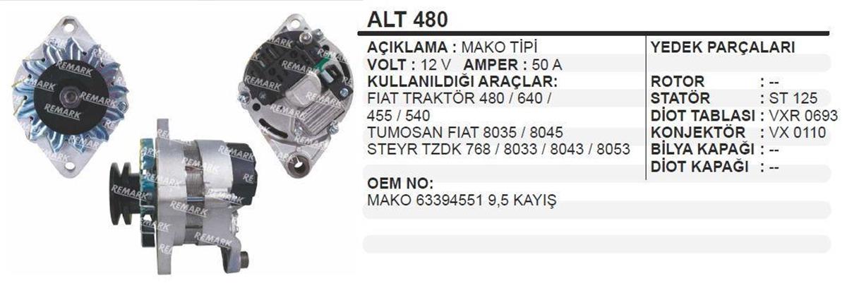 Alternatör 12V 50Ah Mako Tip 4551 Dkş Fiat Tümosan Steyr Doğan Şahin Kartal Em Alt480 Serçe | Wınwın Alt480