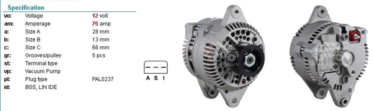 Alternatör 12V 75Ah Ford Escort Mercury Marin Ford Ranger 113236