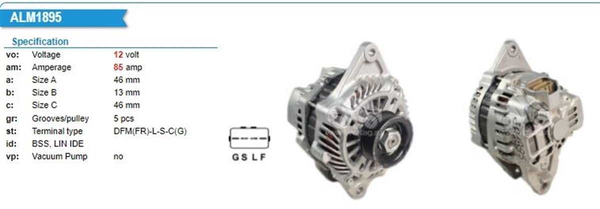 Alternatör 12V 85Ah Mıtsubıshı Colt Lancer Forfour 1800A287 Cıtroen C4 Aircross 1 6 2012