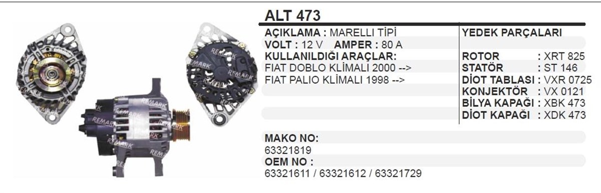 Alternatör 12V 90Ah Doblo Palio Klimalı Ym