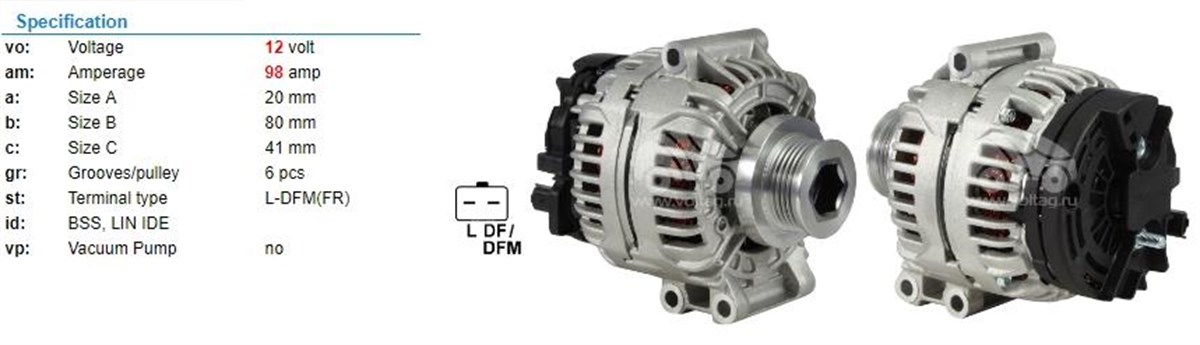 Alternatör 12V 98Ah Renault Opel Dacia Asra0005