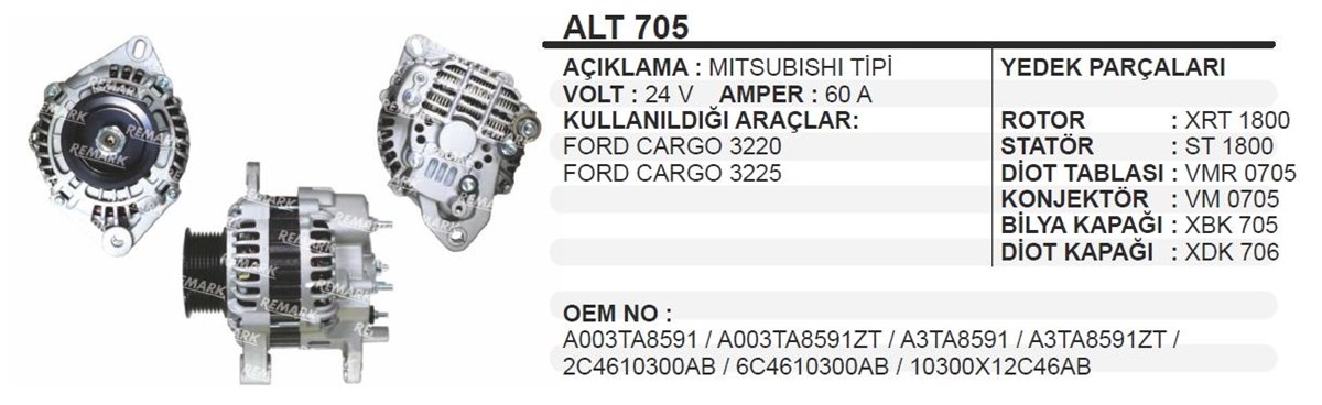 Alternatör 24V 60Ah Ford Cargo Mits Tip Alt705 Orjinalı Var Liderde A3ta8291