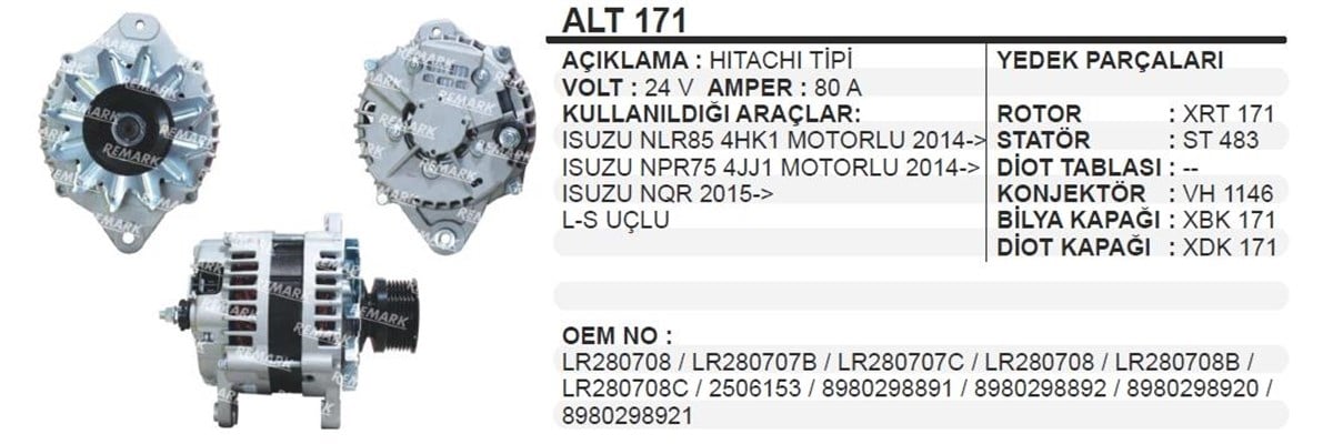 Alternatör 24V 80Ah Hitachı Tip Isuzu Nqr Npr Ym
