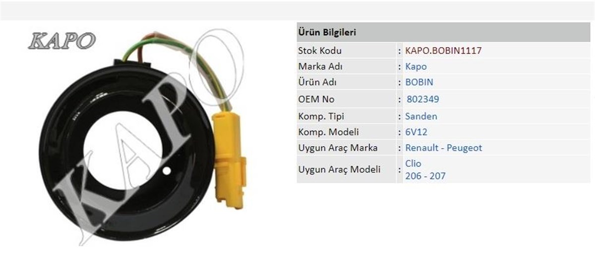 Bobın Sanden 12V 6V12 Renault Peugeot Citroen Partner Clio 206 207