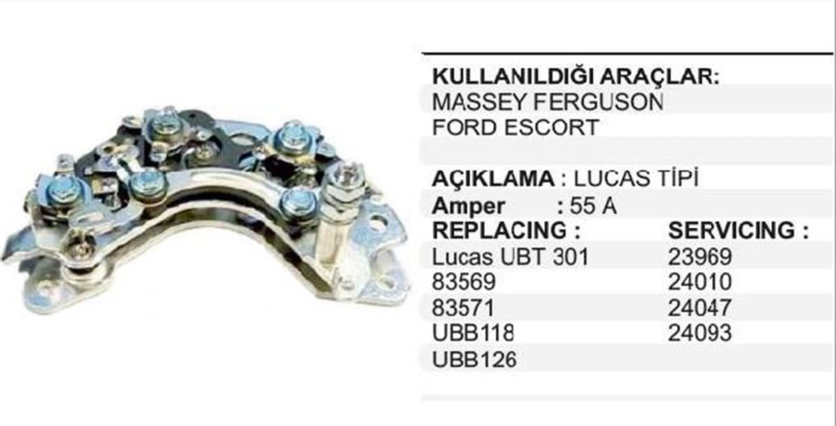 Diyot Tablası Lucas A115 Mf Ford Escort Traktör Massey Ferguson 240 240S 255