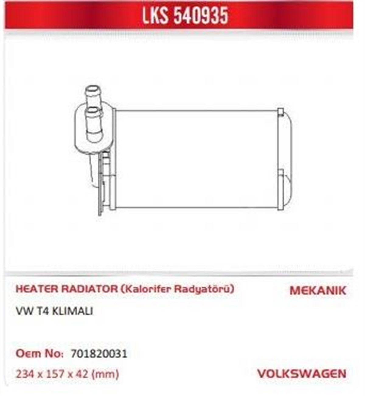 Kalorifer Radyatörü Klimalı Transporter T4 96>03