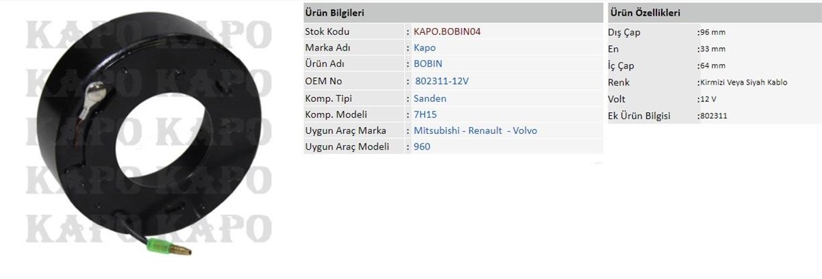 Klima Kompresör Bobini Sd7h15 12V