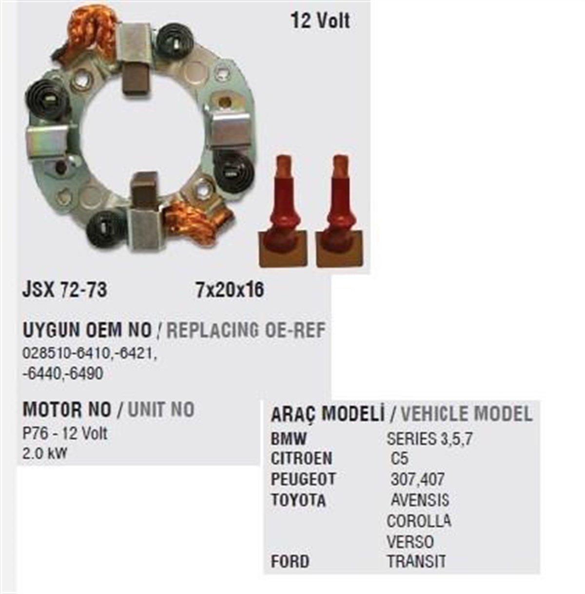 Kömür Yuvası 12V (7X20x16mm Bmw / Cıtroen / Fıat Peugeot Toyota Bmw 330 525 530 535 730 X3 X5 Cıtroen C4 C5 Jumpy Fıat Peugeot