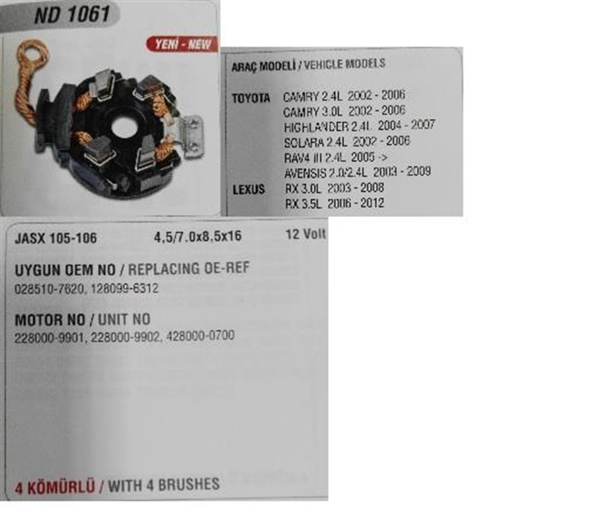 Kömür Yuvası 12V Denso Tip Toyota Avansis Camyry