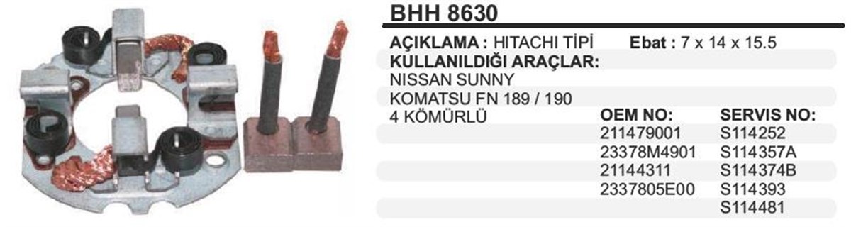 Kömür Yuvası 12V Nıssan Sunny/Komatsu Fn 189/190