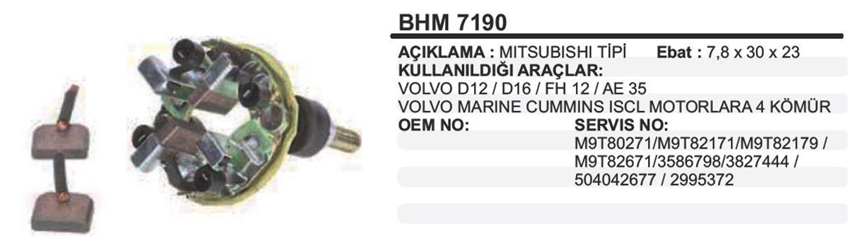Kömür Yuvası 24V Volvo Mariner Iscl Cummins Bhm7190
