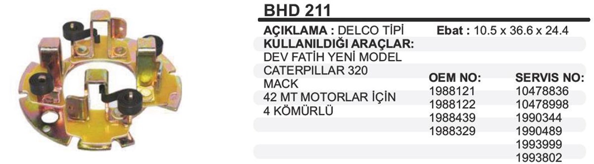 Kömür Yuvası Delco Tip Dev Fatih 42Mt Bhd211 40Mt Caterpıllar Mack
