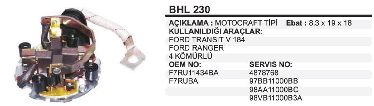 Kömür Yuvası Ford Ranger Motograf Tipi V 184 Bhl230