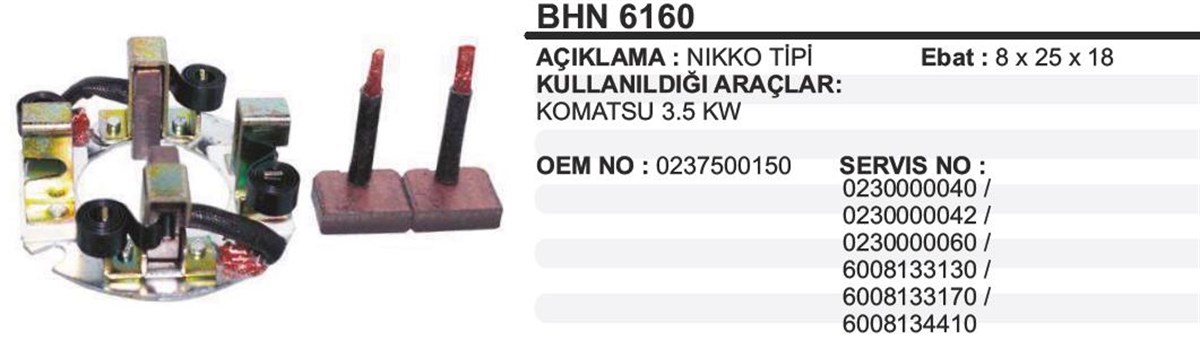 Kömür Yuvası İş Mak Yanmar Komatsu Nikko Tip              Bhn6160