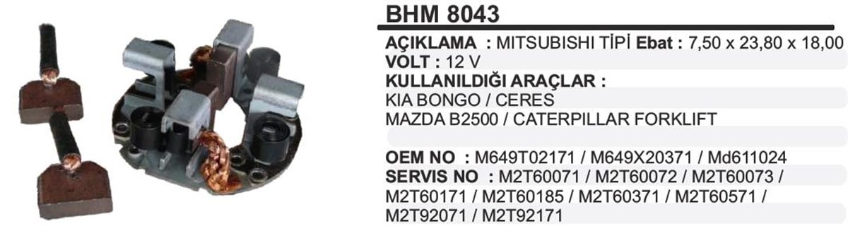 Kömür Yuvası Kia Mazda Cat Forklift 8X24x18 Mıtsubıshı Tıp Kıa Bongo / Ceres / Mazda B2500 / Caterpıllar        Bhm8043