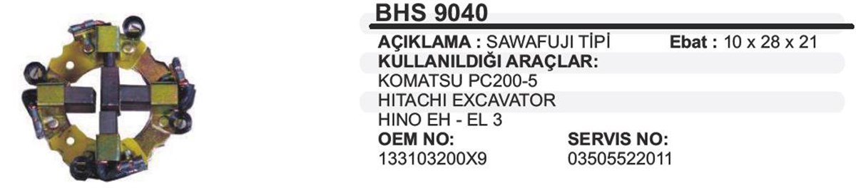 Kömür Yuvası Komatsu Hino Excavatör Bhs9040 Hıno / Hıtachı / Komatsu / Nıssan (10X28x21)