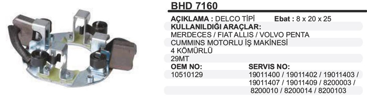 Kömür Yuvası Merc Allis Volvo Penta 28Mtcummıns Is 29Mt Profesyonel 24V Bhd7160