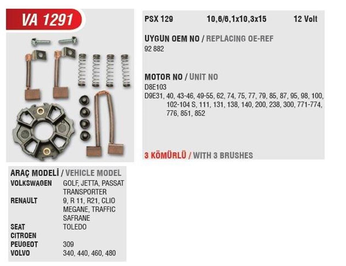 Kömür Yuvası R9 R11 R19 R21 Kömürlü+Yaylı 4 Kömürlü 098028 | Mega Va1291